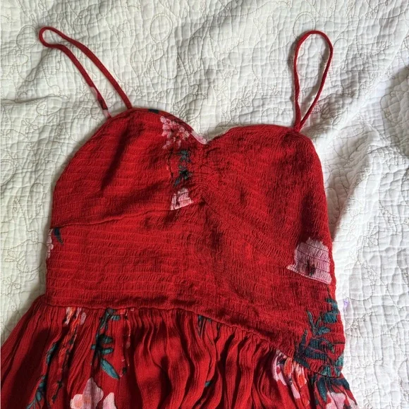 Free People Beau Red Floral Print Smocked Maxi Dress - Picture 3 of 8